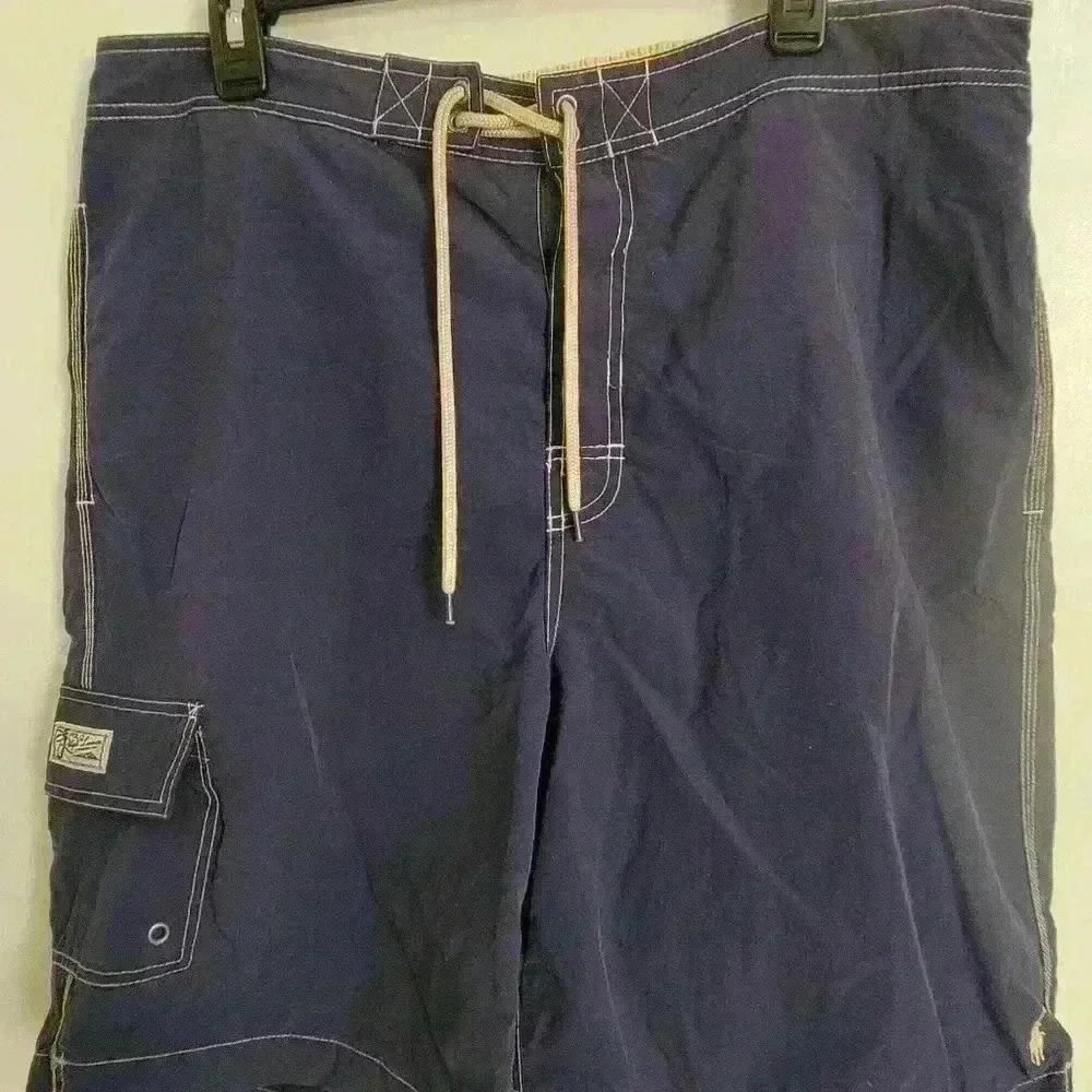 VINTAGE RARE POLO by RALPH LAUREN Blue Inner Tag SWIMWEAR XL Navy Color Pockets - Picture 5 of 13